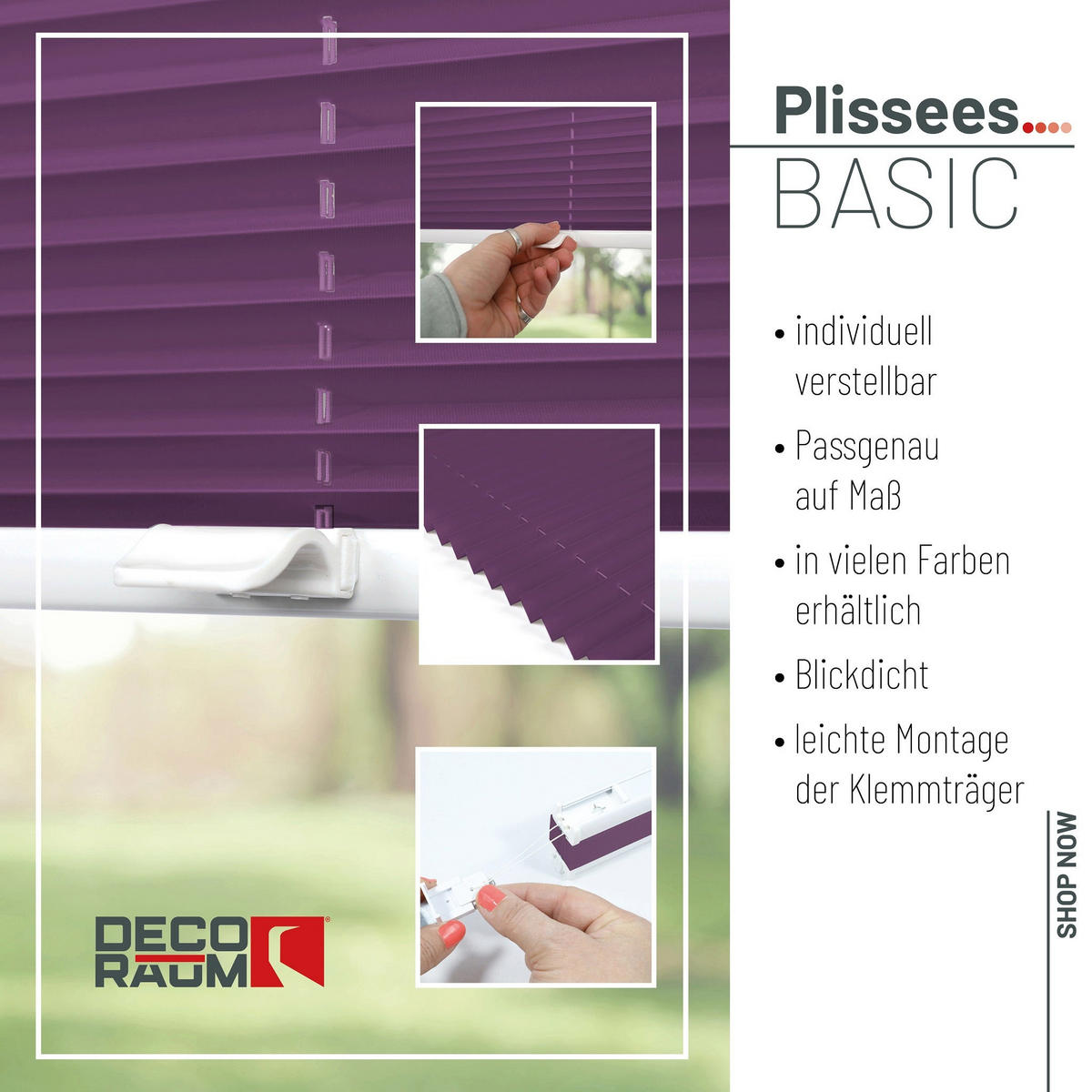 PLISSEE Basic ohne Bohren - Lila, Textil (100/210cm) - Deco-Raum