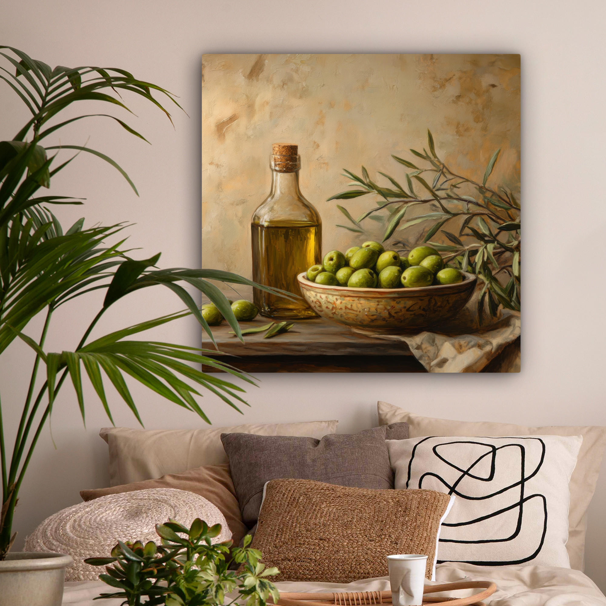 LEINWANDBILD Oliven - Stilleben - Vintage 90x90 cm - Olivgrün, Textil (90/90cm) - MuchoWow