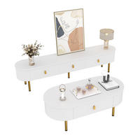 TV-SCHRANK und Couchtisch Kombination 174/50/40 cm weiß MDF mit goldenen Griffen - Weiß, Holzwerkstoff (174/41/35cm) - OKWISH