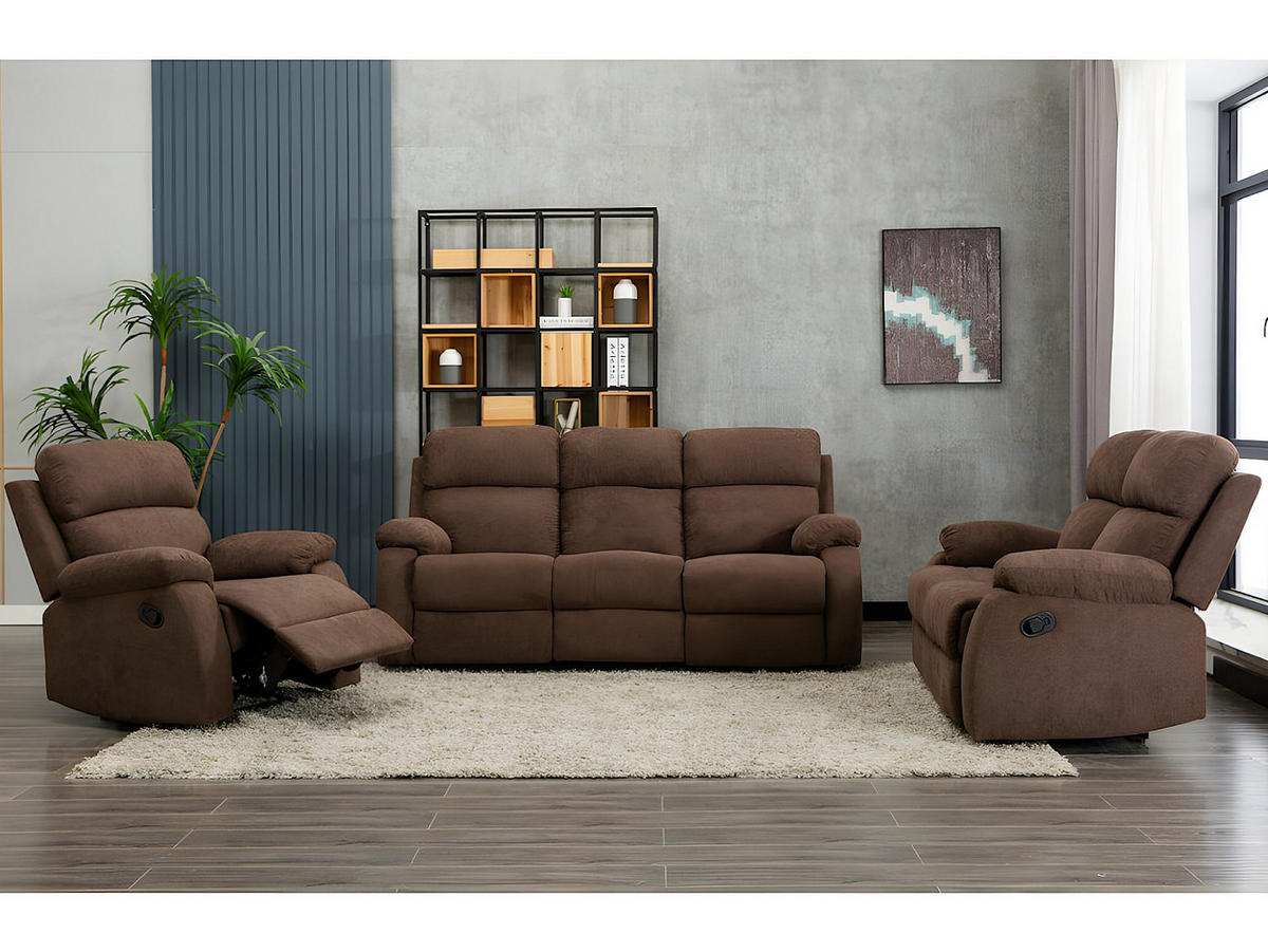 COUCHGARNITUR mit Sessel - 6 Personen - Stoff - Braun - TOLZANO - Braun, Textil (201/100/96cm) - Vente-Unique