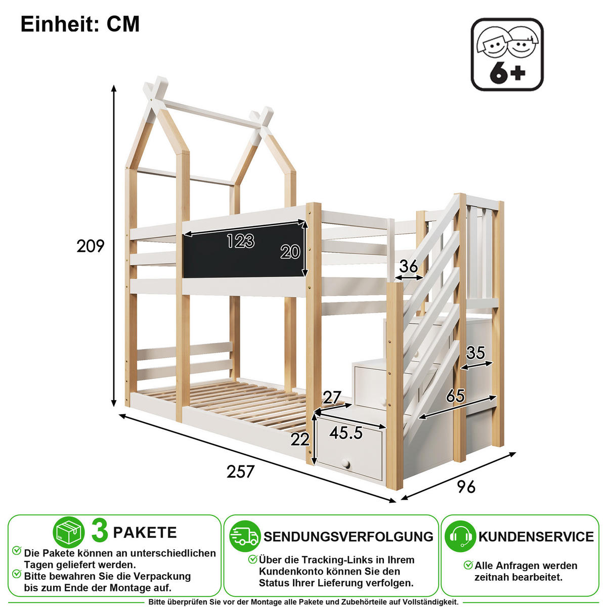 VYVÝŠENÁ POSTEL 90/200 cm v bílé barvě s úložným schodištěm - bílá, dřevo/kompozitní dřevo (90/200cm) - CHICFURN