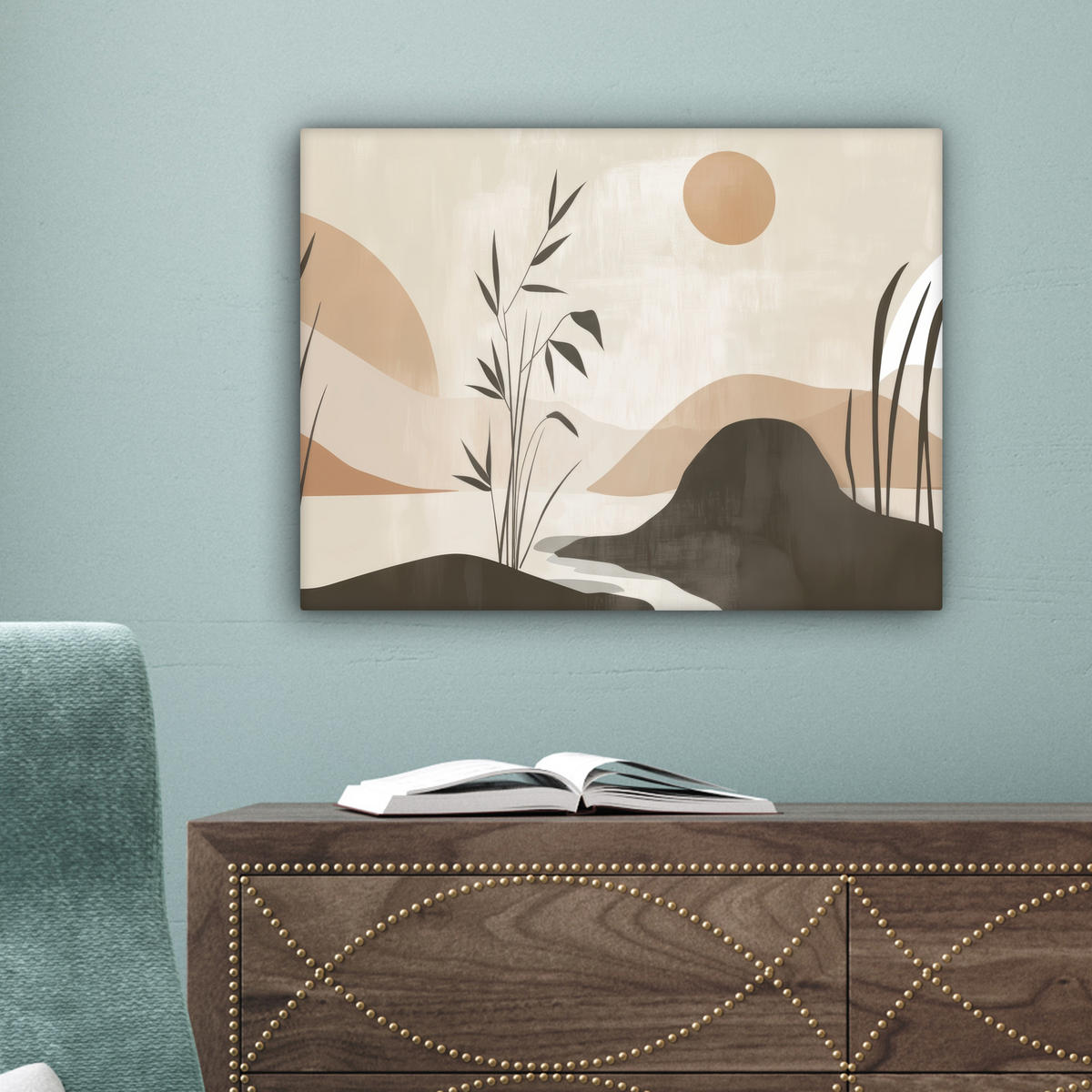 LEINWANDBILD Japandi - Landschaft - Beige 40x30 cm - Cognac, Textil (40/30cm) - MuchoWow