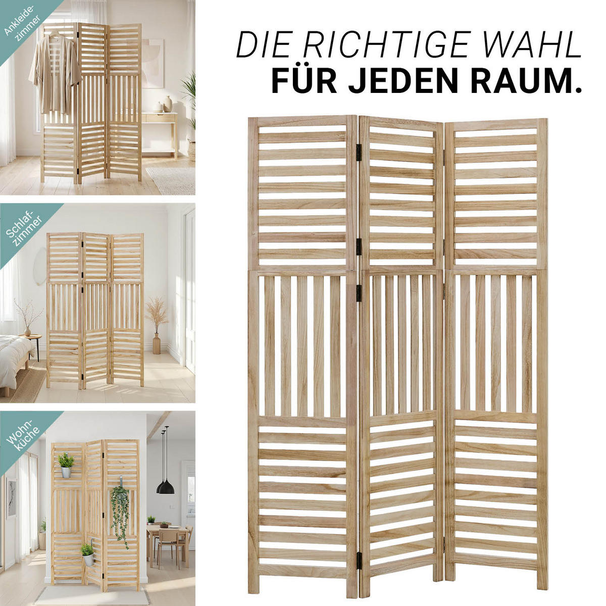 PARAVENT 120/170 cm Natur Holz - Beige, Holz (120/170/2cm) - Homestyle4u