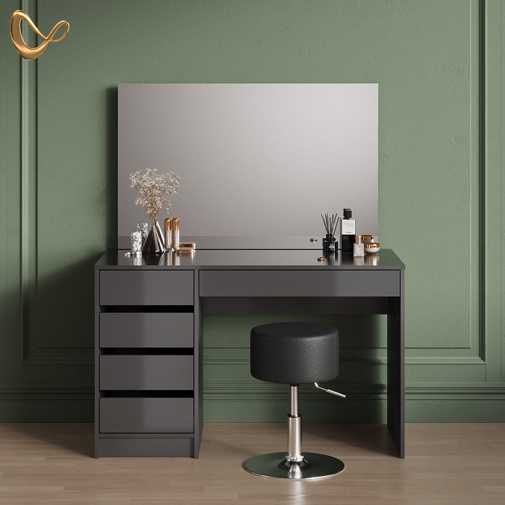 SCHMINKTISCH-SET Imola Anthrazit 120 cm mit Hocker - Anthrazit, Holzwerkstoff (120/75/55cm) - Livinity®