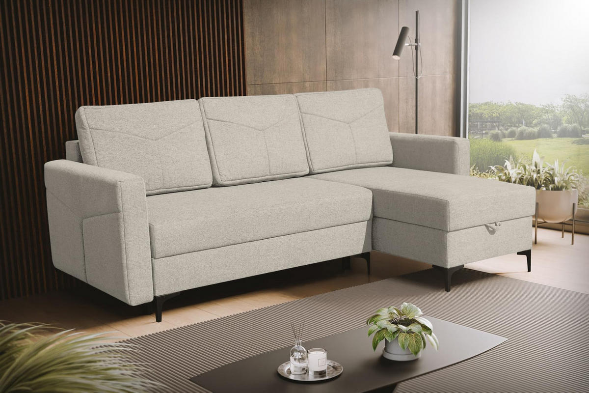 ECKSOFA KAIRO mit Schlaffunktion und Zwei Bettkasten (Beige) - Beige, Textil (230/150cm) - VENASI MÖBEL