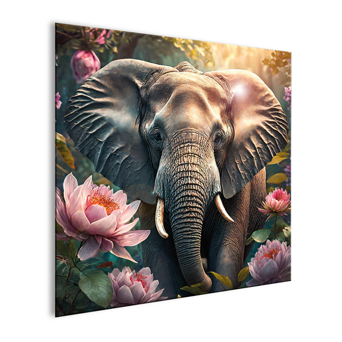 GLASBILD 30x30 cm Elefant Blumen - Rosa, Glas (30/30cm) - artissimo