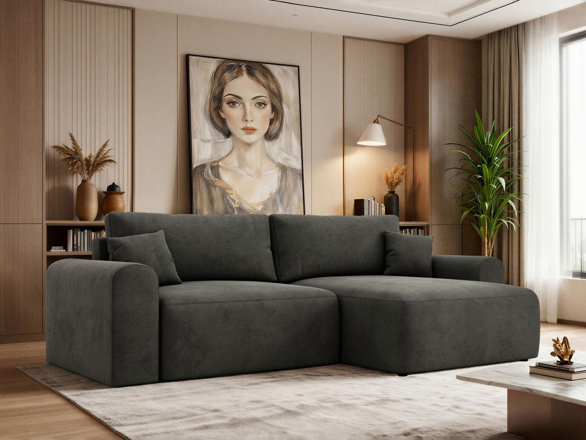 ECKSOFA NEKSON L - Dunkelgrau Velvet - Dunkelgrau/Schwarz, Kunststoff/Textil (274/152cm) - MKS