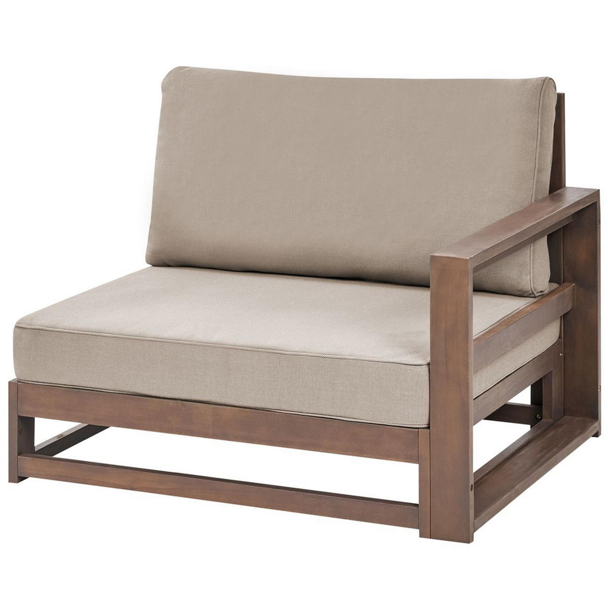 GARTENSOFA 3-Sitzer zertifiziertes Holz dunkelbraun modular Auflagen taupe Timor II - Beige/Braun, Holz (269/72/75cm) - Beliani