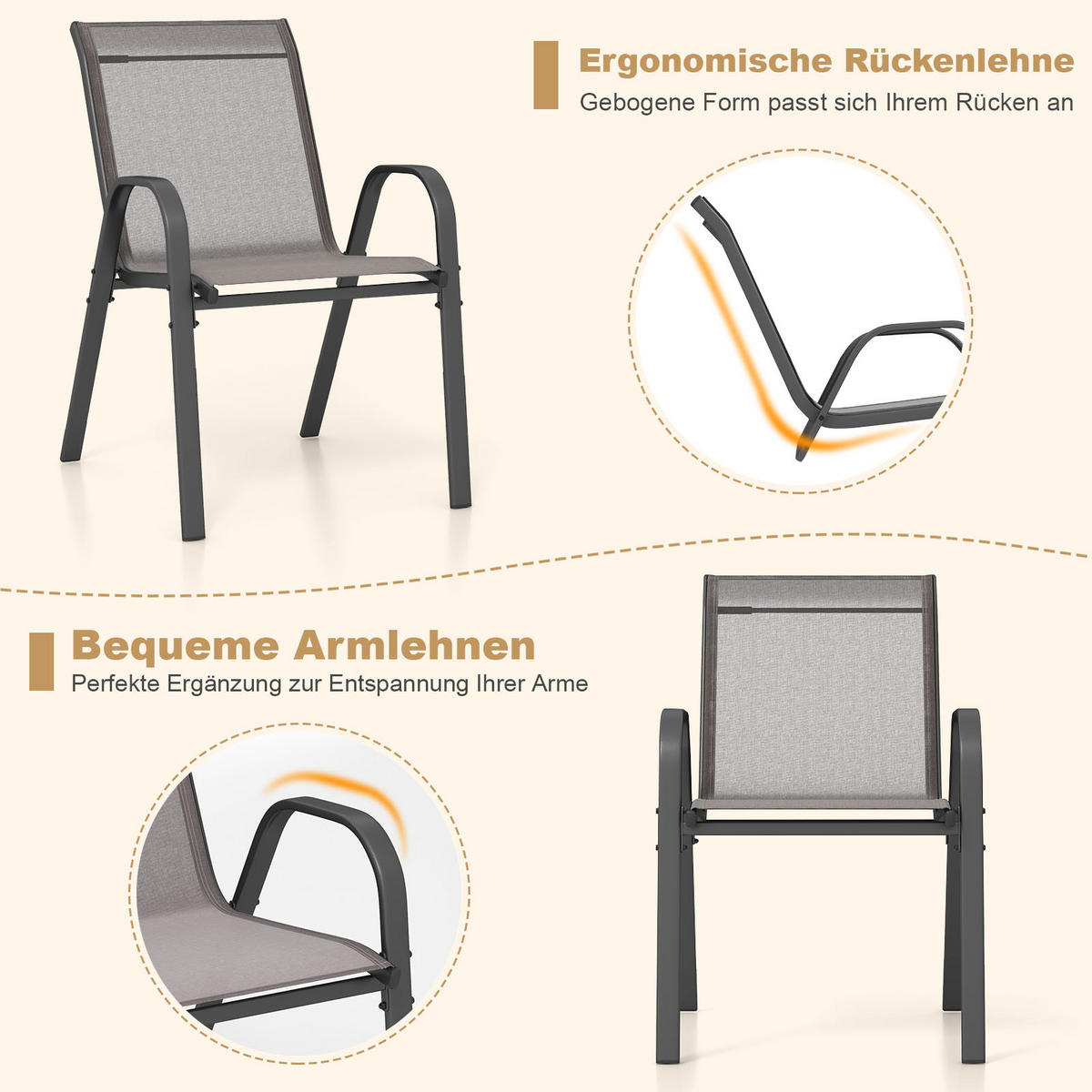 GARTENSTÜHLE Grau(2er-Set) - Grau, Metall (70/84/56cm) - COSTWAY