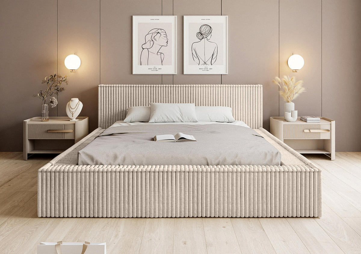 POLSTERBETT ALENZO 200x200 cm, Beige - Beige, Textil (200/200cm) - Fedve