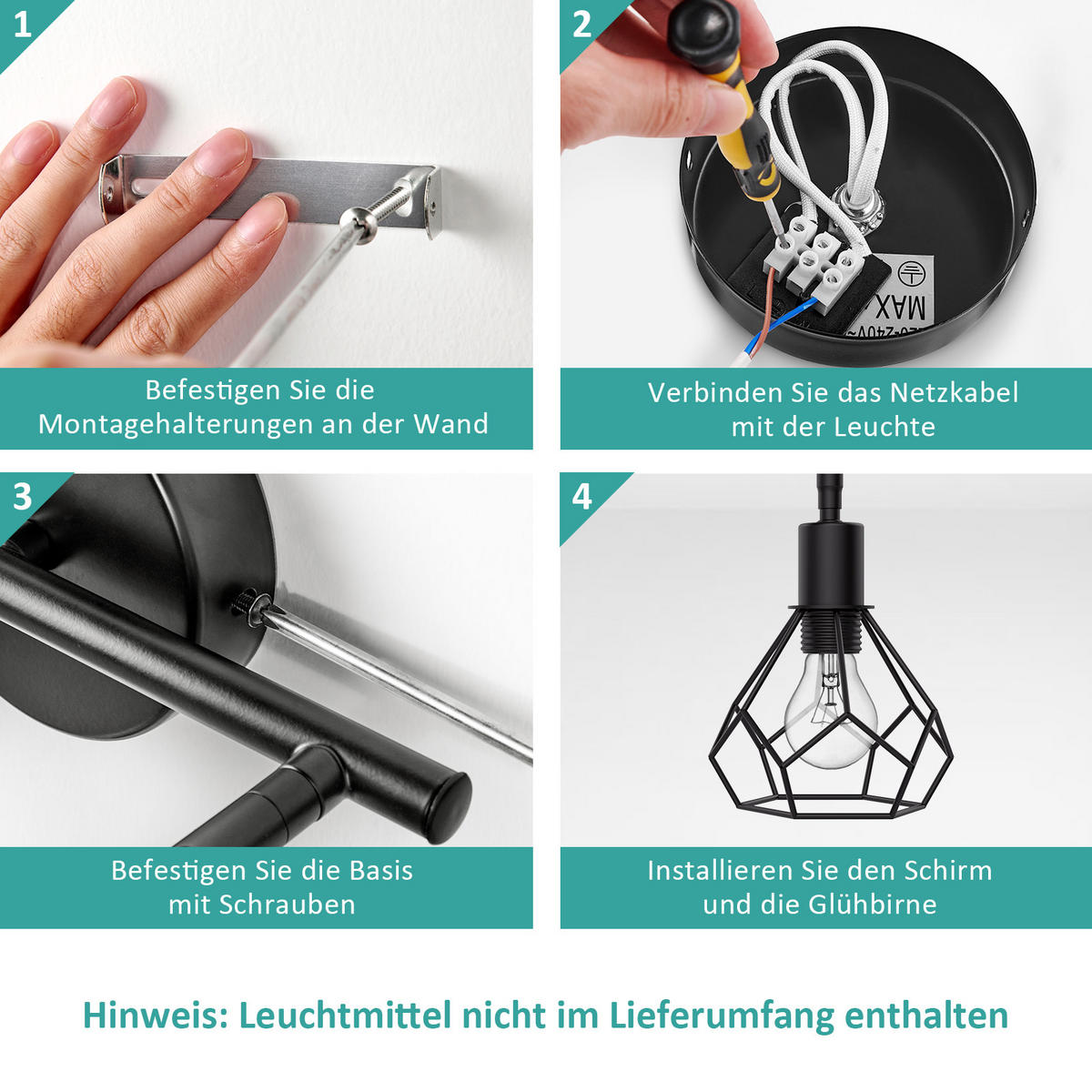 WANDLAMPE 2pcs Industrial Schwarz Aus Eisen 12/20 cm - Schwarz, Metall (12/25/25cm) - EMKE