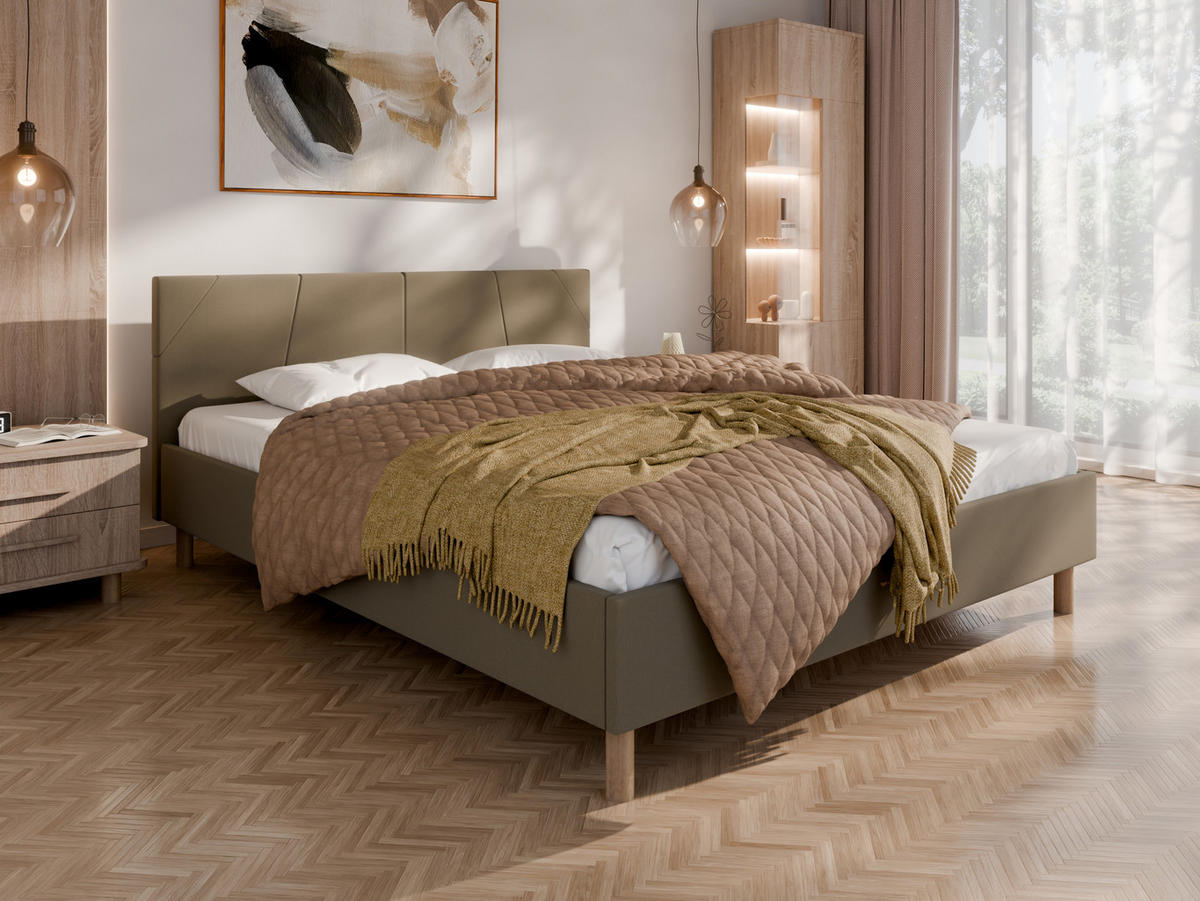 POLSTERBETT ALMORE 160x200cm Elegantes Polsterbett für modernen Wohnstil , 7-Zonen-Taschenfederkernmatratze mit kokos ARLAN (21 cm), braun - Braun, Holz (160/200cm) - Panda Möbel