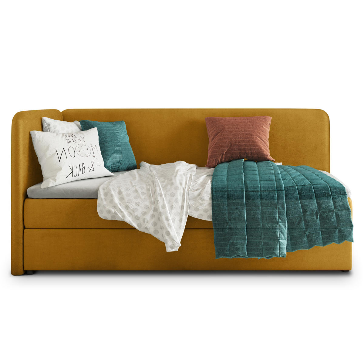 POSTEL BOXSPRING GINA 100x200 cm, s matrací a úložným prostorem, žlutá - žlutá, kompozitní dřevo/textil (100/200cm) - MASSENO