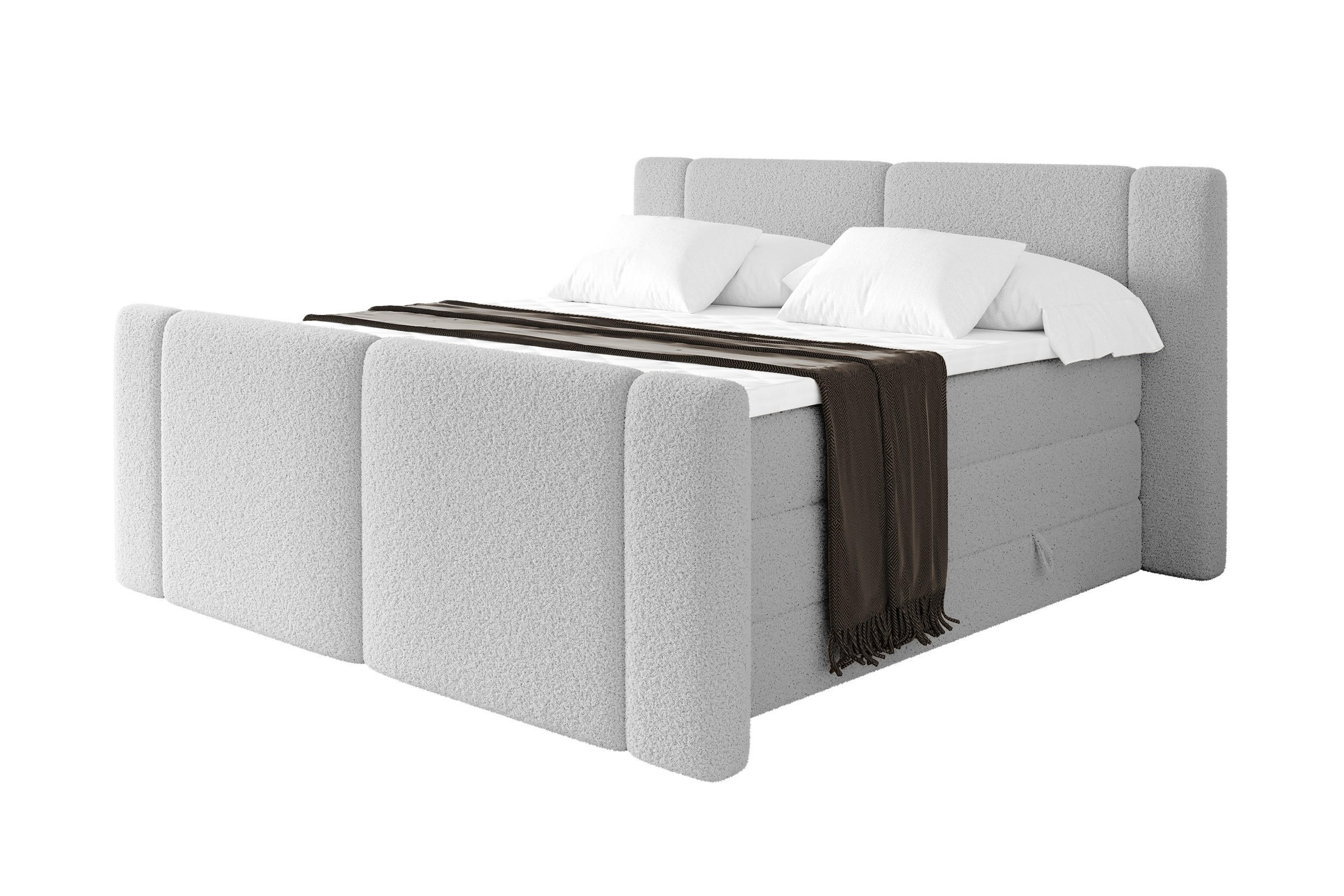 BOXSPRINGBETT mit Matratze H3/H4 - EVON KING Zanozek - 140x200 cm Hellgrau - Hellgrau, Holzwerkstoff (140/200cm) - ALTDECOR