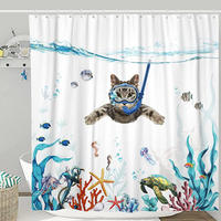 DUSCHVORHANG Katze Ozean bedruckt Polyester schnell trocknend wasserdicht waschbar - Weiß, Textil (180/180cm) - MCBOSON