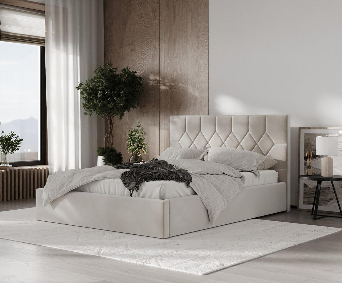 POLSTERBETT Brisa 160/200 cm Hellbeige im Paros Stoff - Beige/Schwarz, Holz/Holzwerkstoff (160/200cm) - AltaBeds