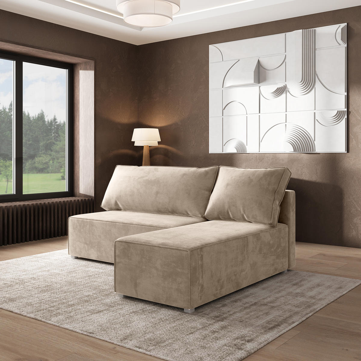 ROHOVÁ SEDAČKA BRISO krémová - šedá/krémová, dřevo/textil (200/140cm) - MASSENO