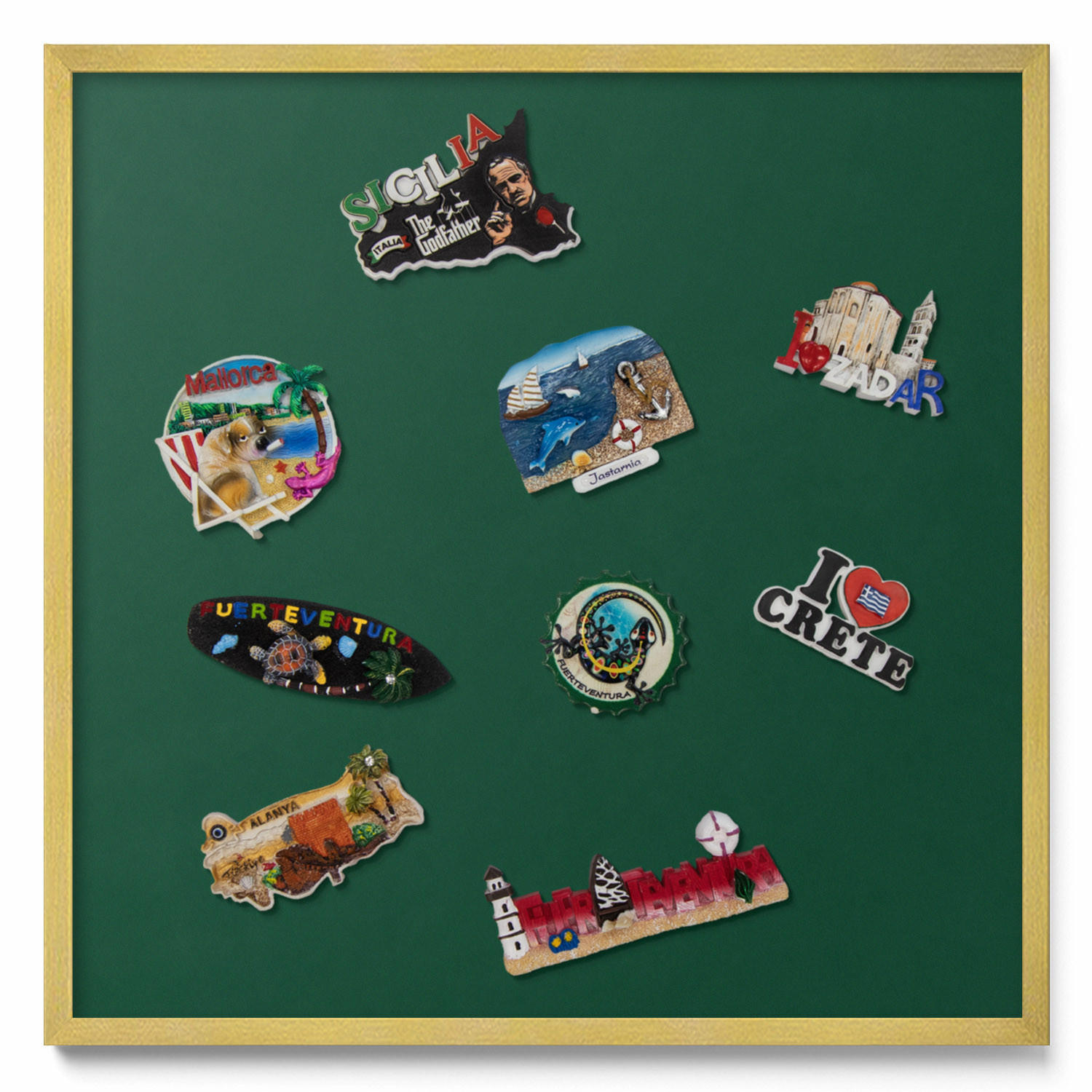 MAGNETTAFEL 50x50 cm Goldener Rahmen Dunkelgrün - Jadegrün, Metall (50/50/0.4cm) - TULUP