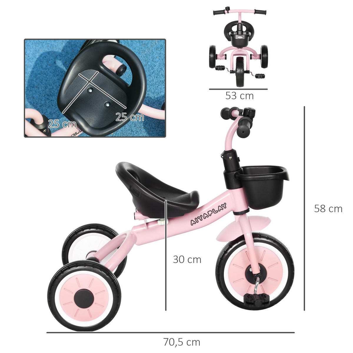 KINDERDREIRAD, Blau/Weiß/Roa, Metall+ EVA - Rosa, Metall (70.5/53/58cm) - AIYAPLAY