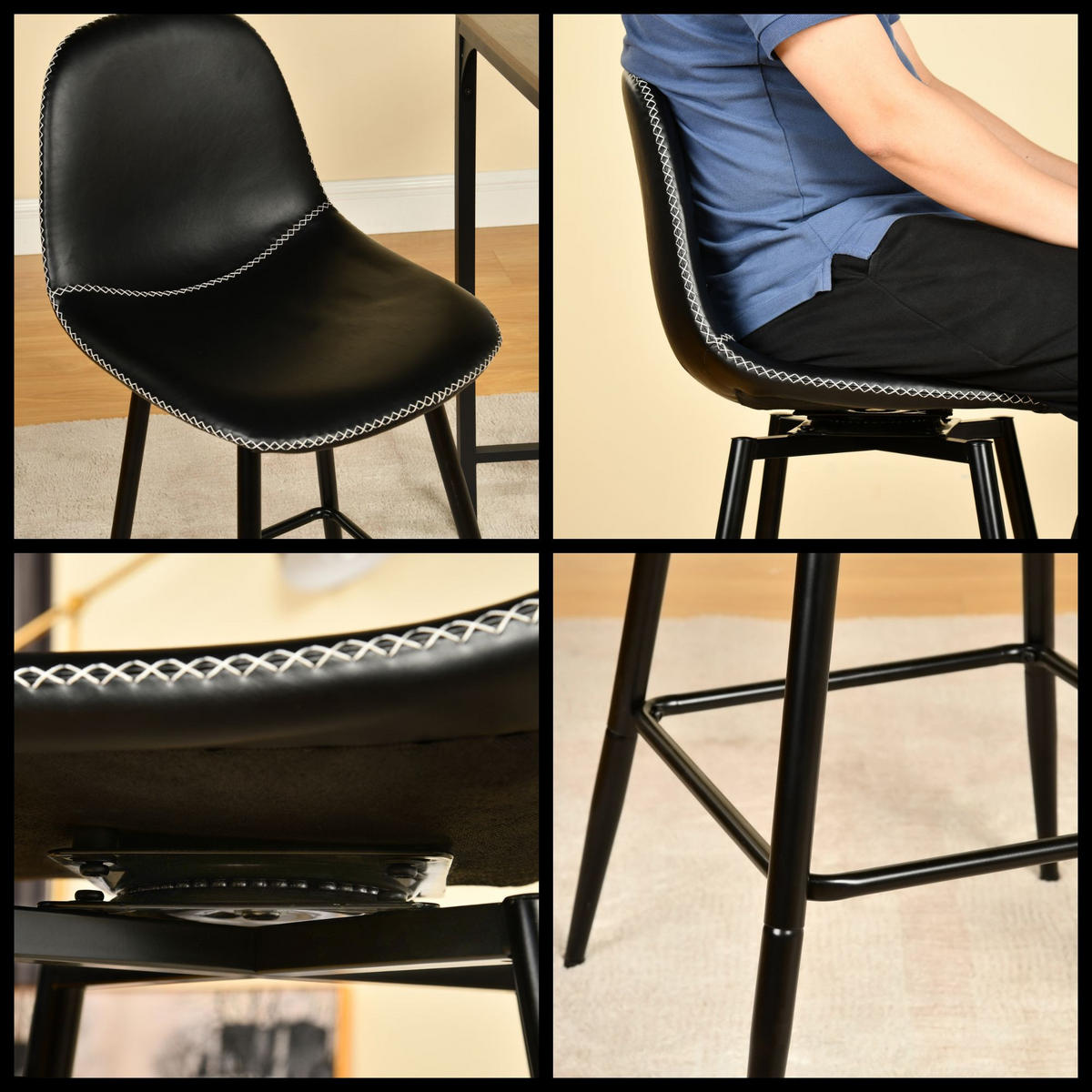 BARHOCKER Drehbare 2er-Set H67 cm - Schwarz, Textil/Metall (42.5/97/46.5cm) - Urban Meuble