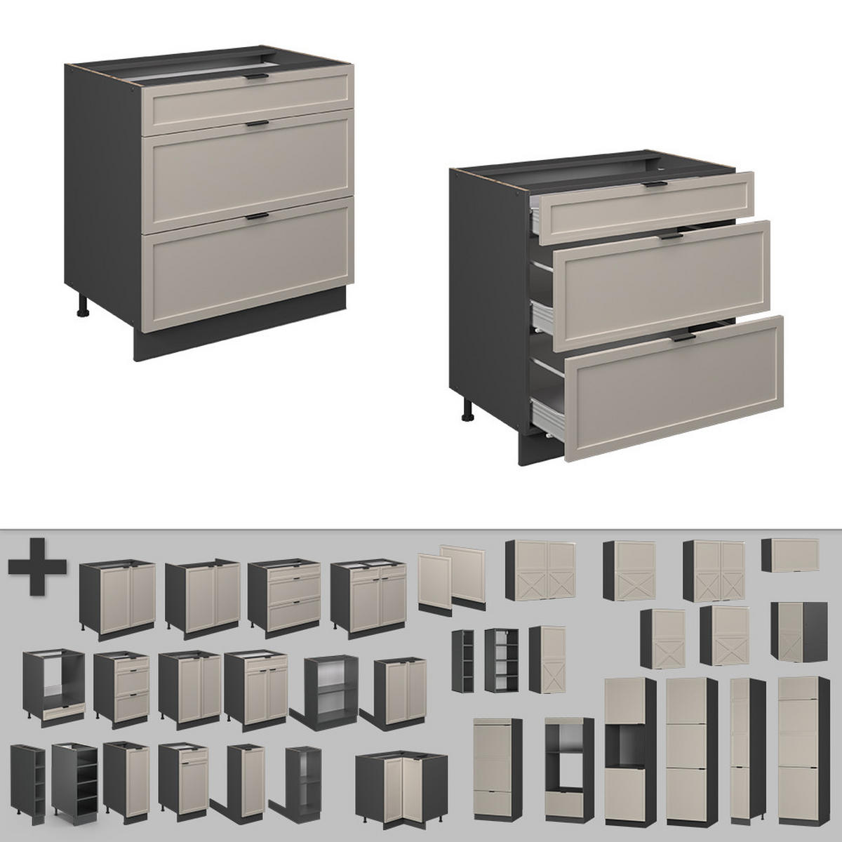 KÜCHENUNTERSCHRANK Fame-Line GrauBeige 80 cm mit 3 Schubladen AP Marmor - Anthrazit/Grau, Holzwerkstoff (80/82/60cm) - Vicco