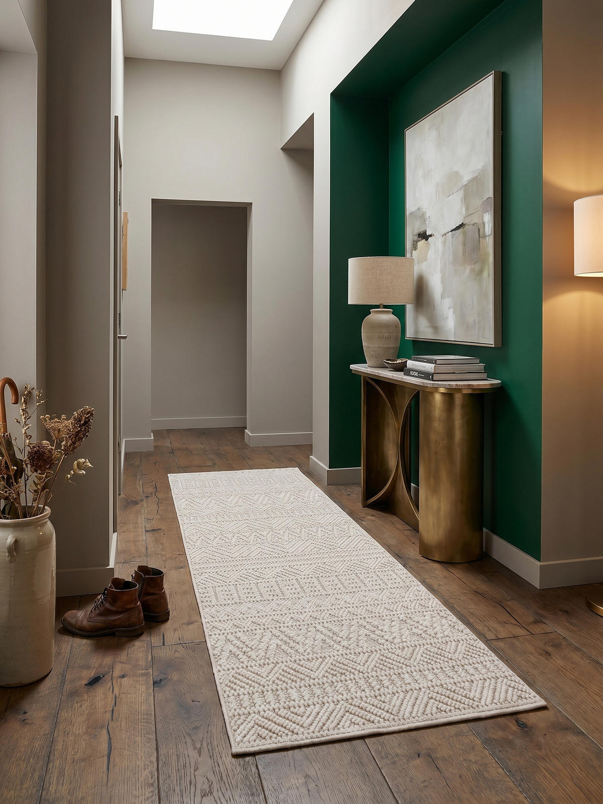 TEPPICH Flachgewebe LANGAU in Creme, mit Ethno-Streifen, 80 x 250 cm - Creme, Textil (80/250cm) - KADIMA DESIGN