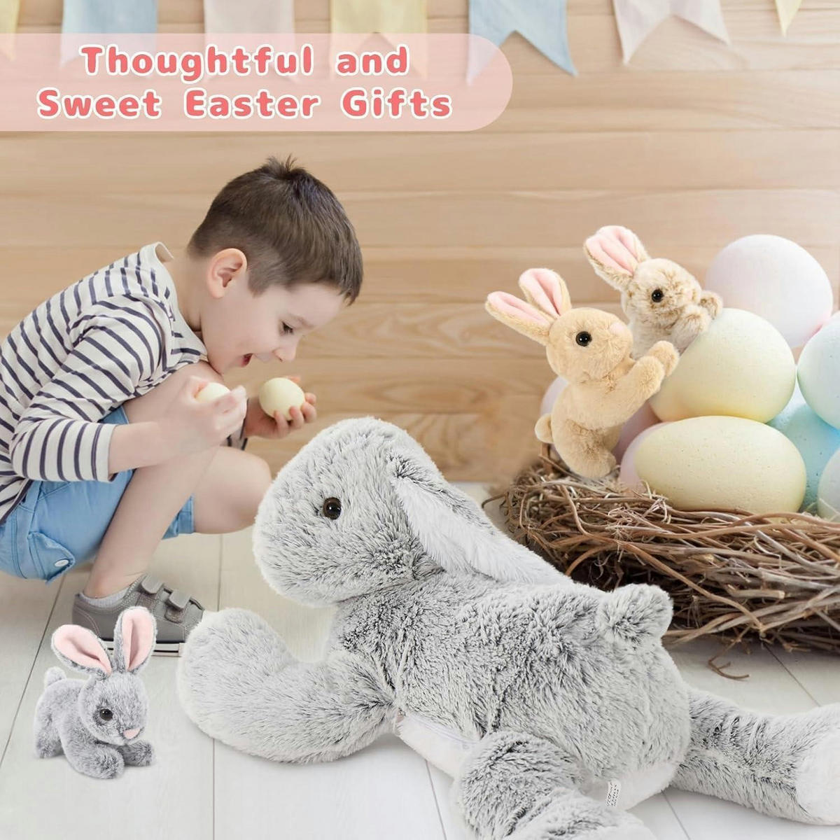 PLÜSCHTIER Hase mit 3 Babys 63 cm Grau - Multicolor, Textil (40/60cm)