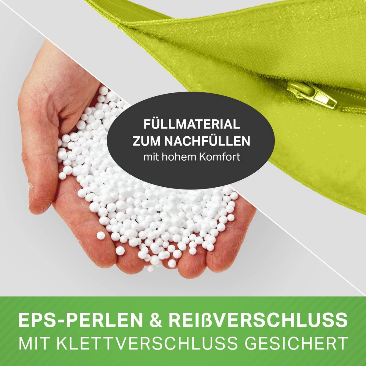 XXL-SITZSACK + Pouf 2er Set - 140x180cm - Hellgrün, Textil (140/25/180cm) - Green Bean