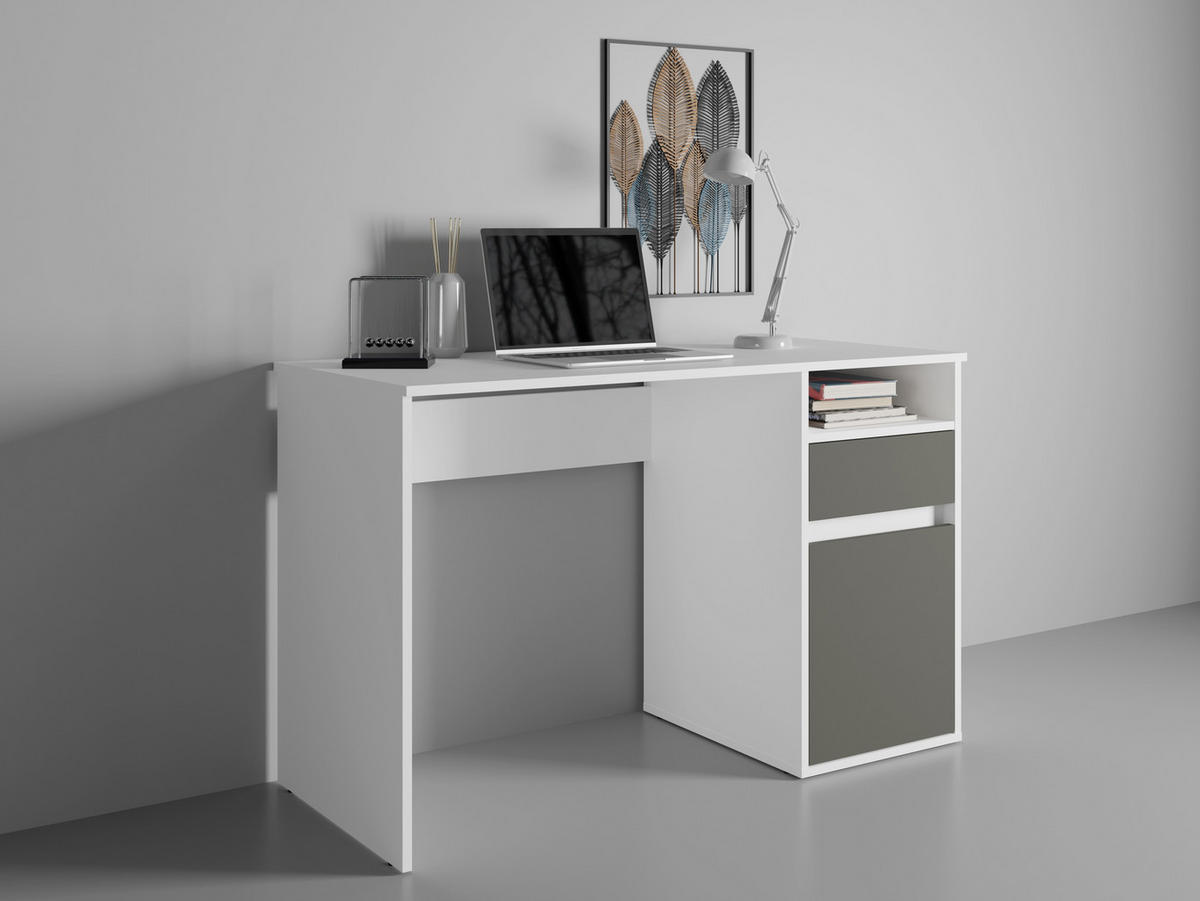 SCHREIBTISCH Weiß, Graphit 120/75,5/53 - Weiß, Holzwerkstoff (53/120/76cm) - RAUMHIRSCH FURNITURE