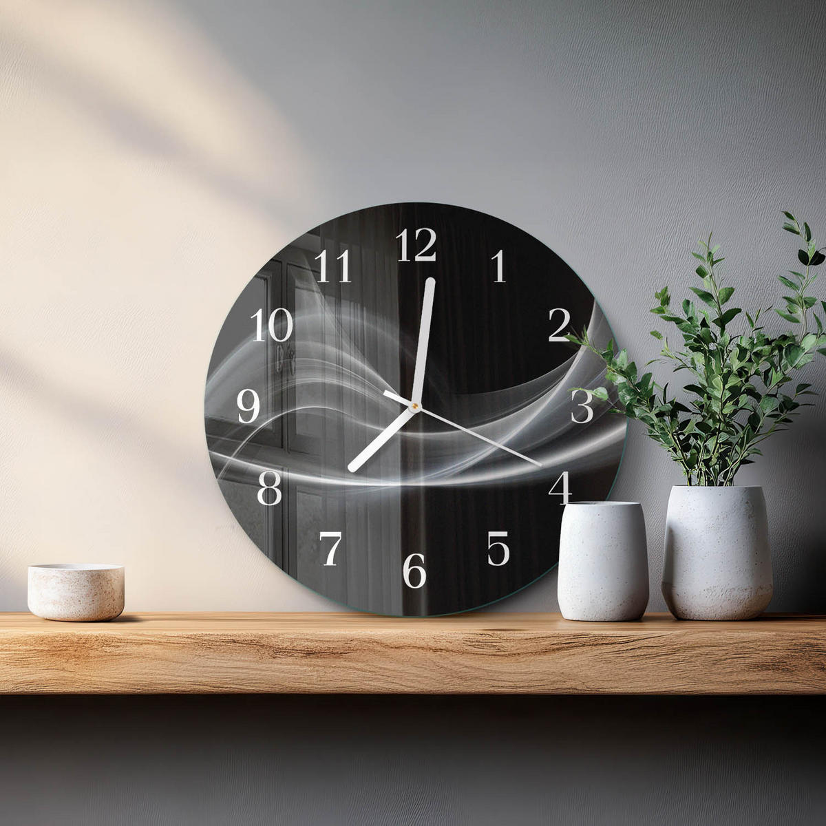 WANDUHR fi30 cm - Abstrakte Linien - Schwarz, Glas (30/30/0.4cm) - TULUP