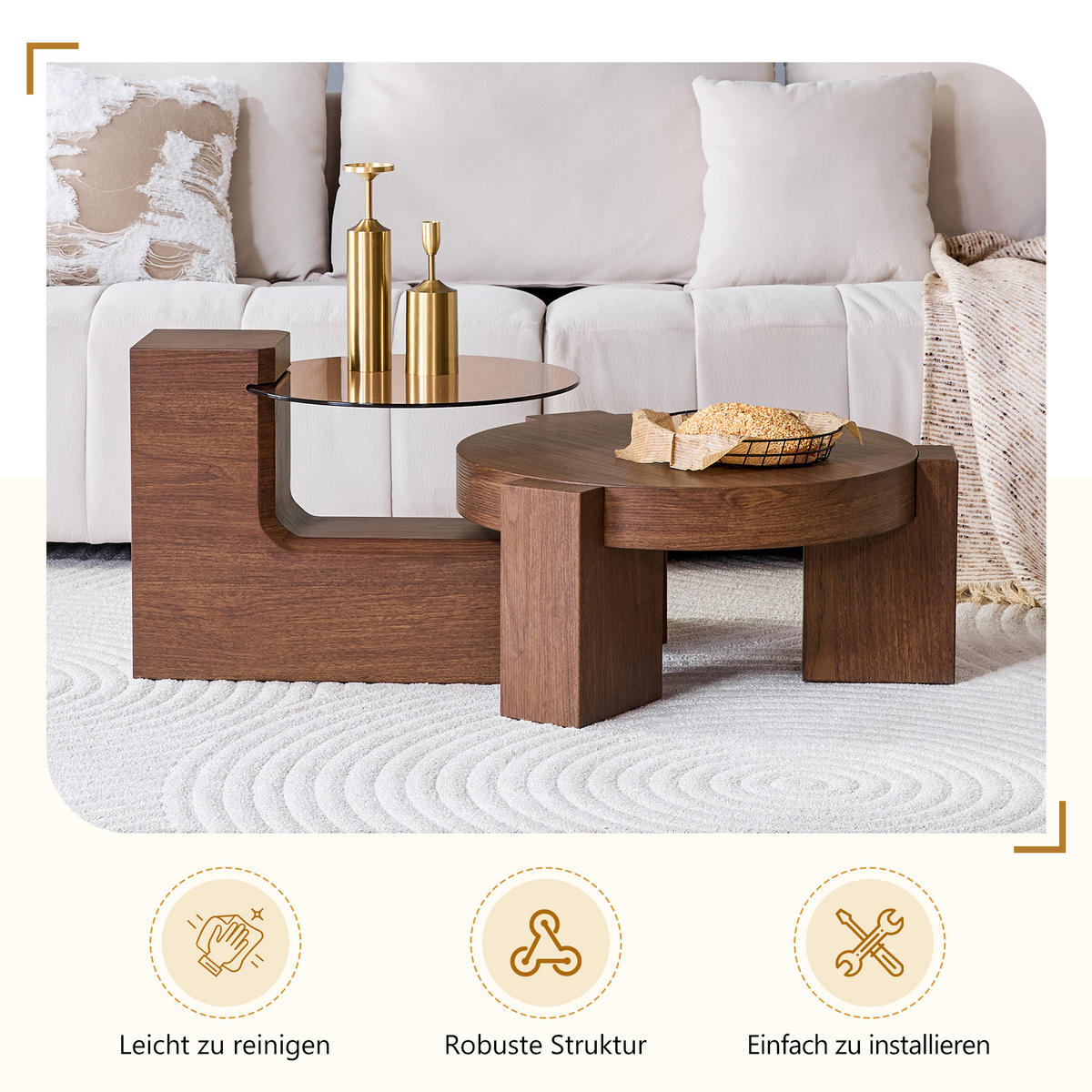 COUCHTISCH-SET 2er-Set Nussbaum - Naturfarben, Holzwerkstoff (61/61/44cm)