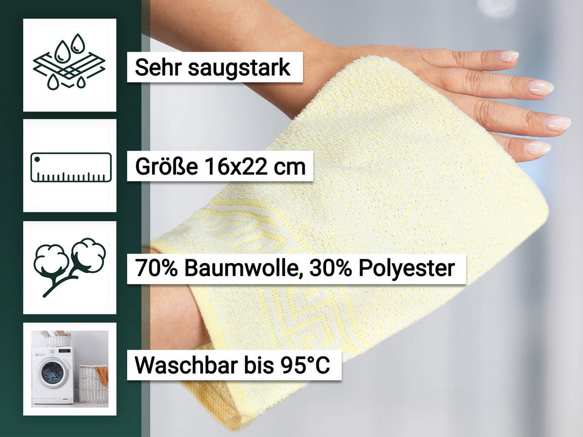 WASCHHANDSCHUH, 20er-Set, 16x22 cm, 70% Baumwolle, 30% Polyester, Gelb - Gelb, Textil (16/22cm) - Zollner