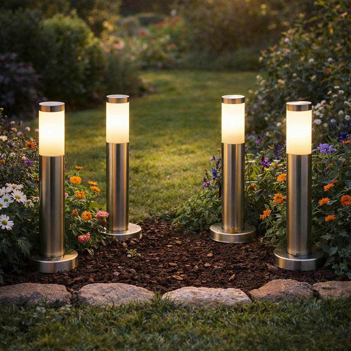 EDELSTAHL WEGELEUCHTE Silber 4er Set - Silberfarben, Kunststoff (7.8/7.8/45cm) - Globo Lighting