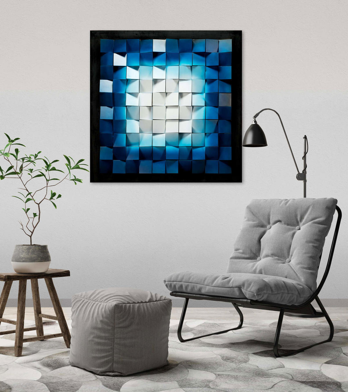 WANDBILD Blau 75/75 cm - Blau/Weiß, Holz/Kunststoff (6.8/75cm) - KUNSTLOFT