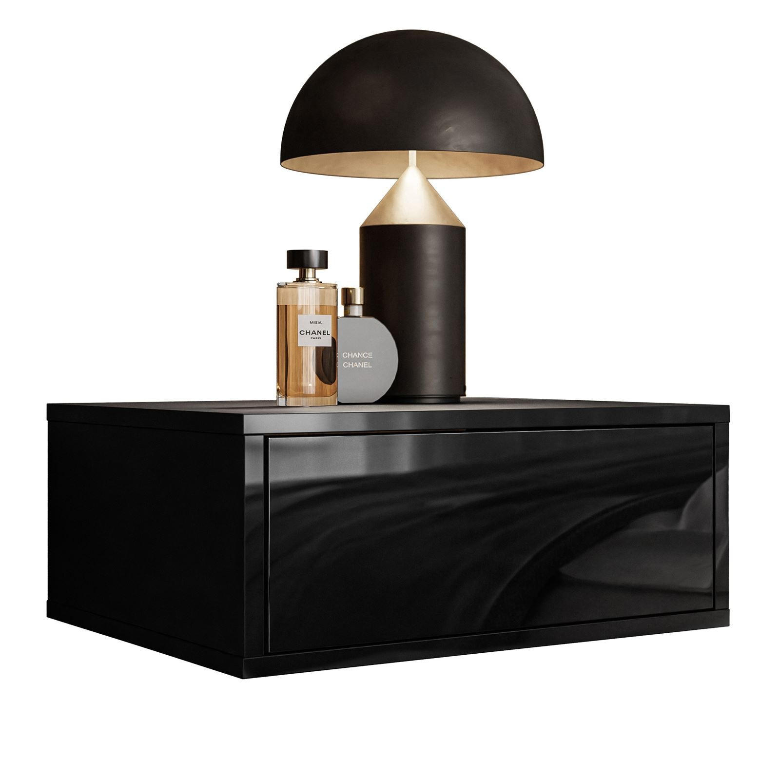 HÄNGENDER Nachttisch BLANCO Hochglanz Schwarz PUSH OPEN - Schwarz Hochglanz, Holzwerkstoff (45/20/36.6cm) - Lookway