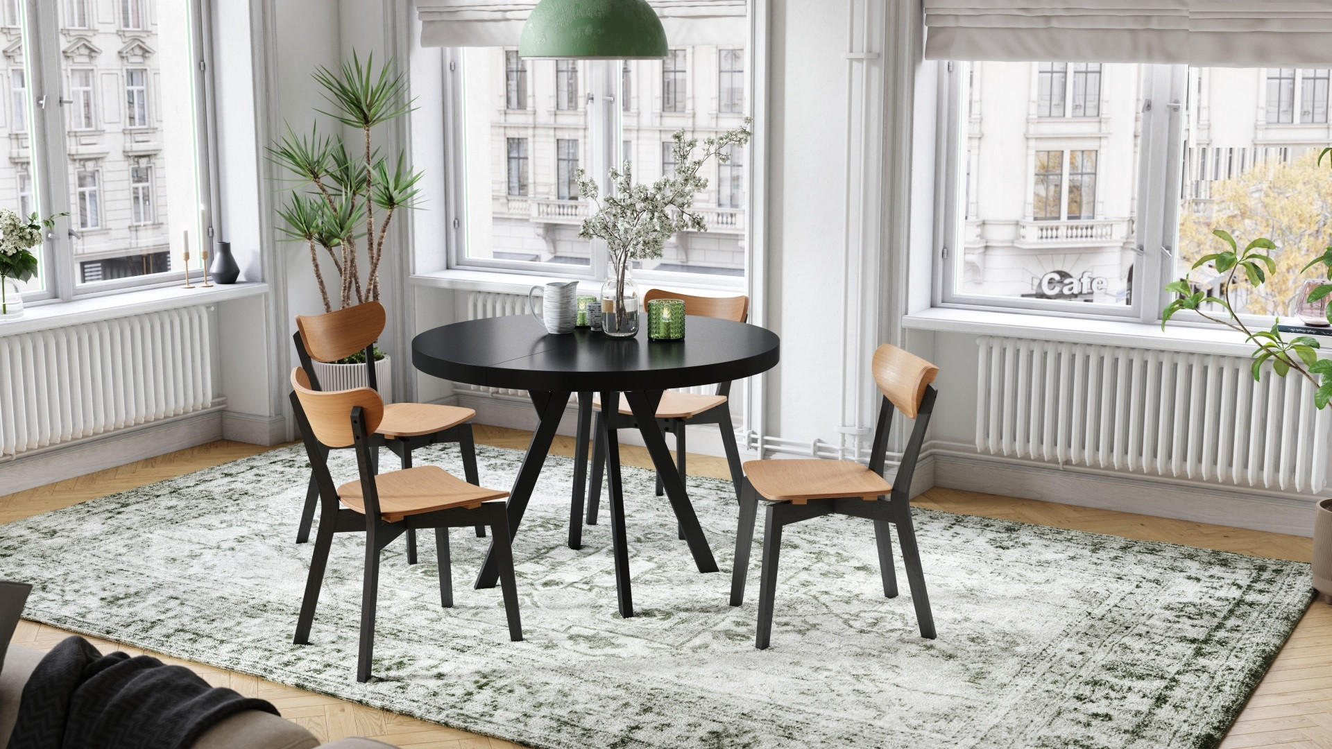 ESSTISCH rund Schwarz matt ausziehbar - Schwarz, Holzwerkstoff (110/110/77cm) - designimpex