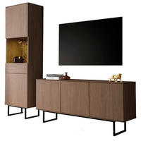 WOHNWAND in Nussbaum 2-teilig 220 cm, Komplett-Set mit Push-to-Open - Nussbaumfarben/Schwarz, Glas/Holzwerkstoff (220/200/40cm) - Furn.Design
