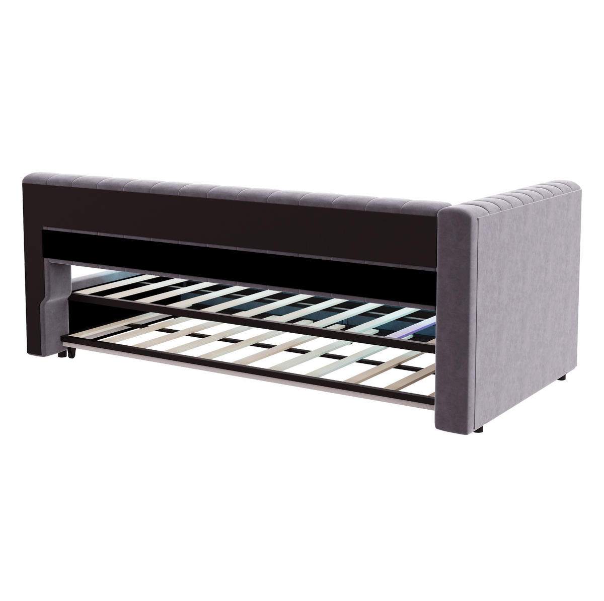 POLSTERBETT 90/200 cm aus Samt mit LED-Beleuchtung und Ladeanschluss, Hellgrau - Hellgrau, Textil (90/200cm) - OKMYHOME