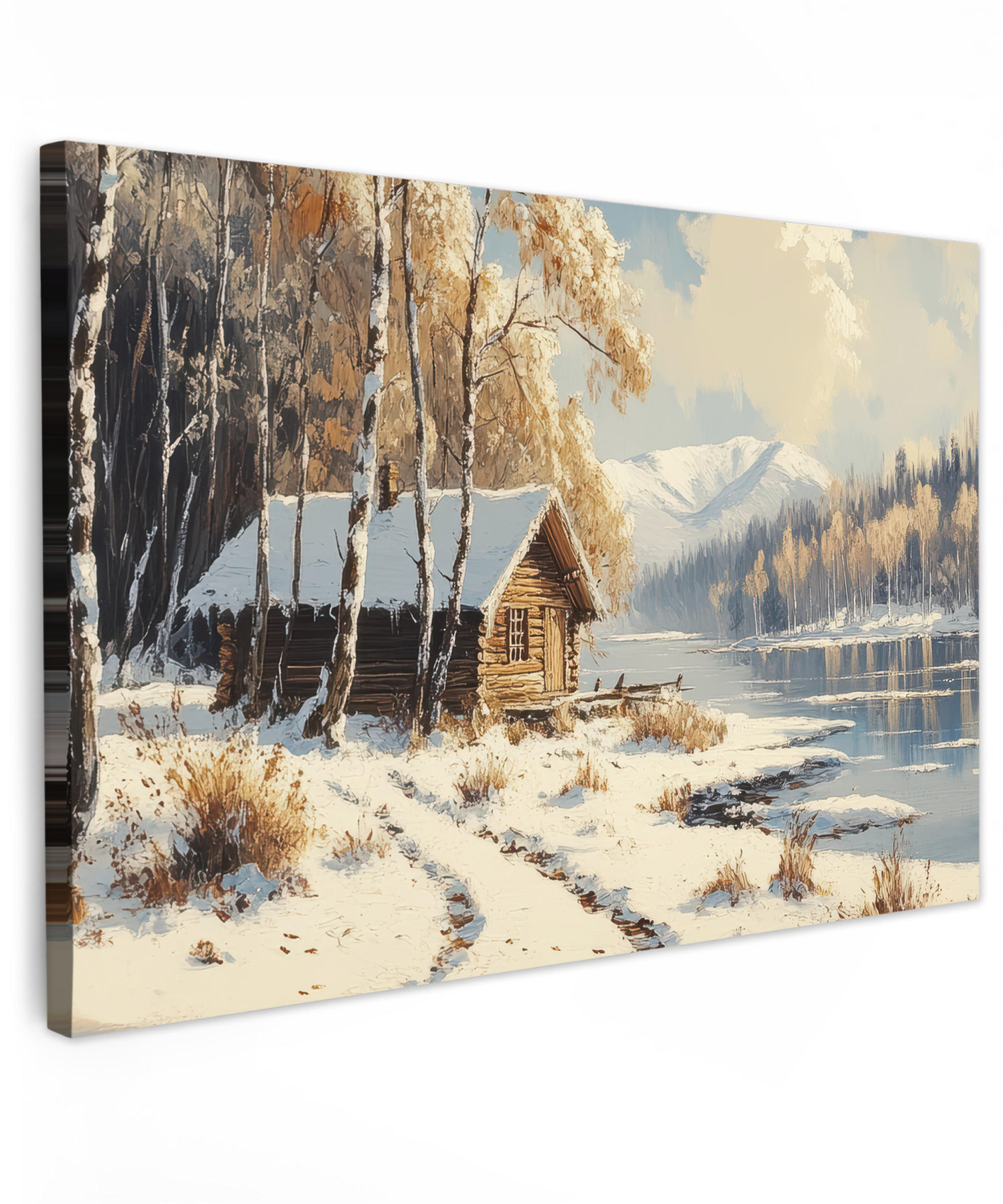LEINWANDBILD Winter - Schnee - Zuhause - Natur Gemälde 60x40 cm - Hellbraun, Textil (60/40cm) - MuchoWow