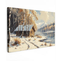 LEINWANDBILD Winter - Schnee - Zuhause - Natur Gemälde 60x40 cm - Hellbraun, Textil (60/40cm) - MuchoWow