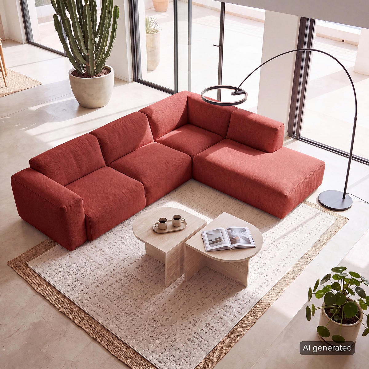 3-SITZER ECKSOFA mit Recamiere - Rot/Schwarz, Kunststoff/Textil (295/231cm) - home24