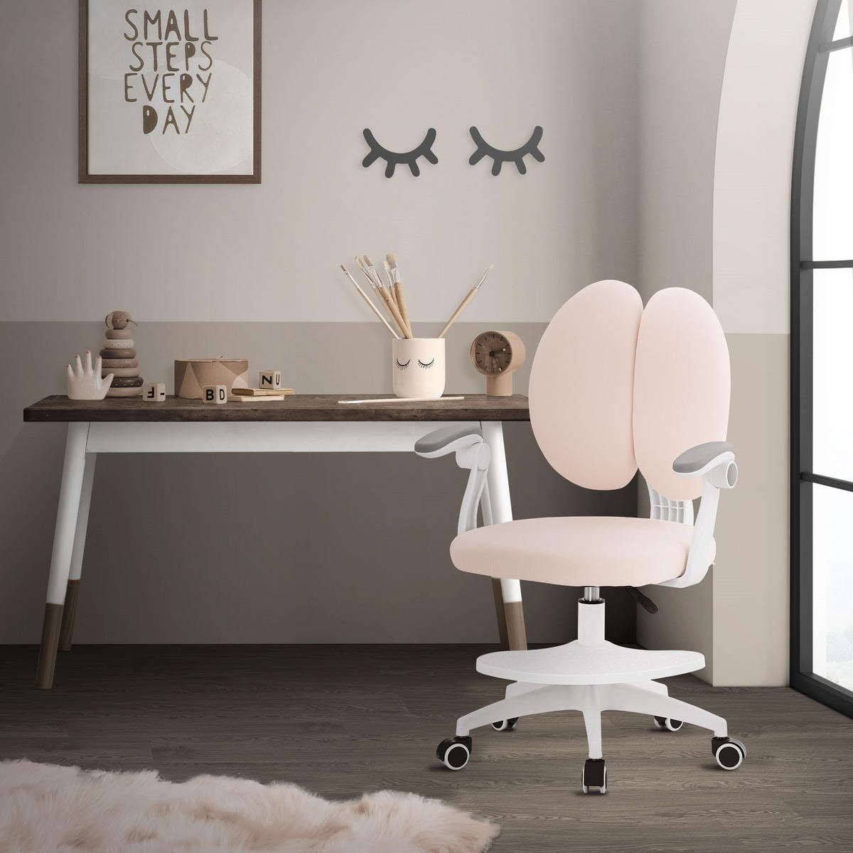 DĚTSKÁ ŽIDLE K PSACÍMU STOLU, béžová, 95–107 cm, z polyesteru - bílá/béžová, textil/plast (53/107/53cm) - ML-DESIGN