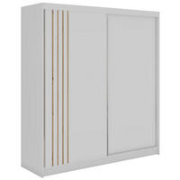 SCHWEBETÜRENSCHRANK mit Lamellen und Schubladen NAURU - 200 - Weiß und Eiche Artisan - Alufarben/Weiß, Holzwerkstoff/Metall (200/216/61cm) - MKS