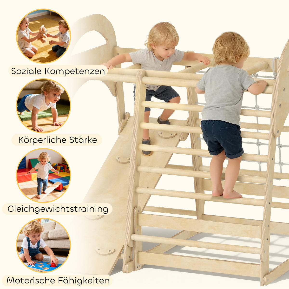 KLETTERGERÜST 6-in-1 DE-09878 Holz - Naturfarben, Holz (120/59/108cm) - ComfortXL
