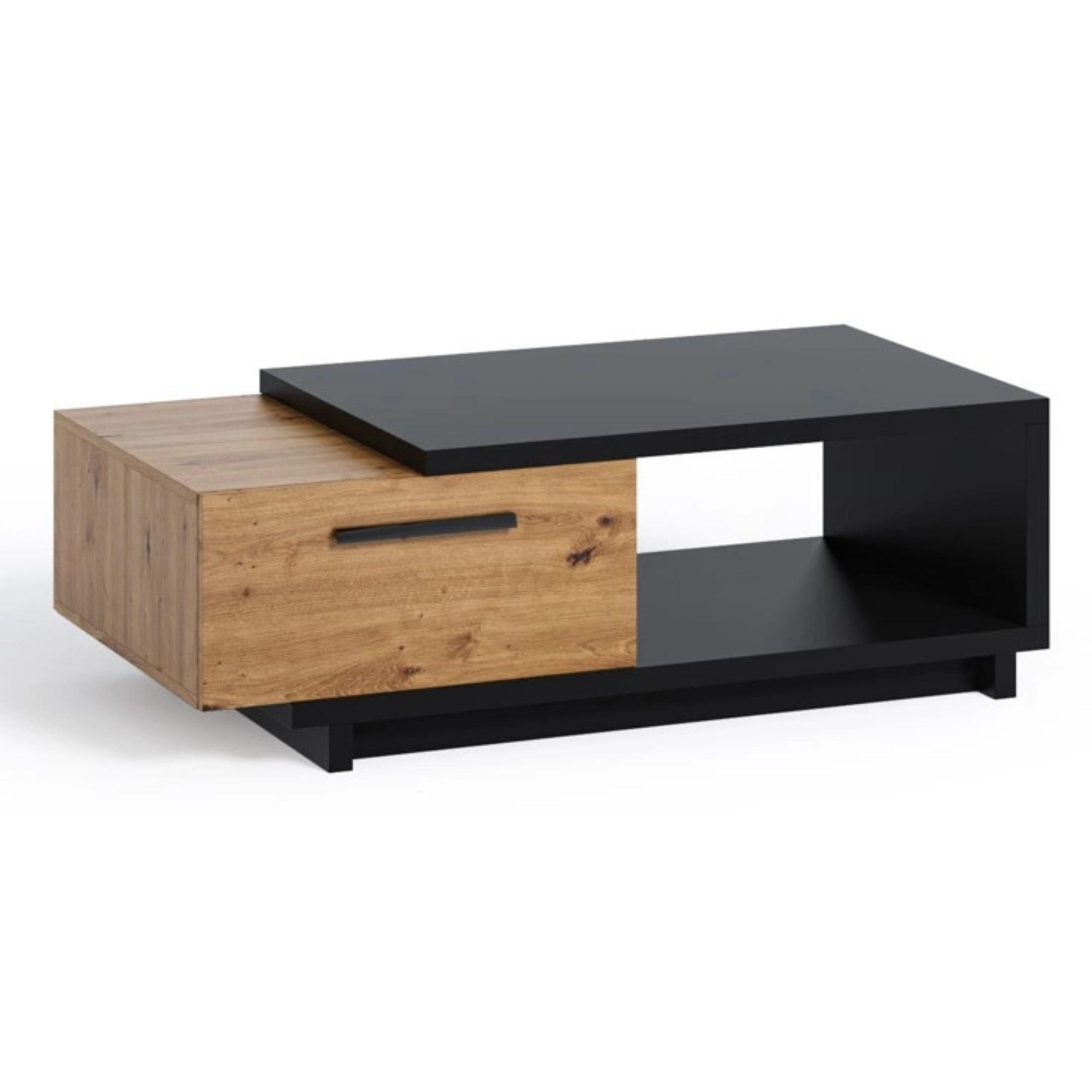 COUCHTISCH Zonda 120x60 mit zwei Schubladen - Schwarz/Eiche Artisan, Holzwerkstoff/Kunststoff (60/120/40cm) - Ravio