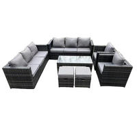 GARTENTISCHGRUPPE Polyrattan 10-Sitzer - Dunkelgrau/Grau, Glas/Kunststoff - Fimous