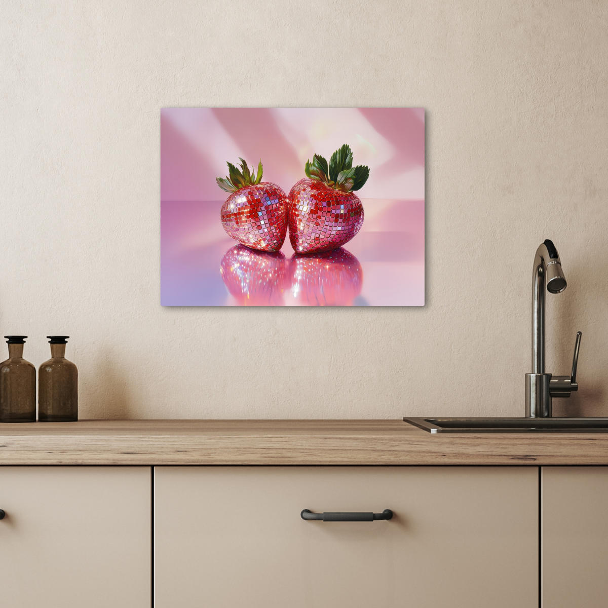 LEINWANDBILD Disco - Obst - Glitzer - Erdbeere 40x30 cm - Pink, Textil (40/30cm) - MuchoWow