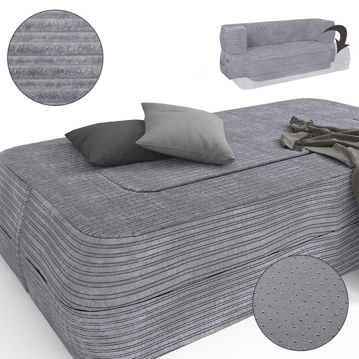 SOFA Lille Grau 190 cm mit Schlaffunktion - Grau, Textil (190/70/73cm) - VitaliSpa