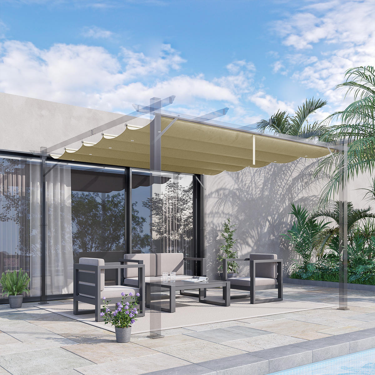 PERGOLA ERSATZDACH 3x3 m beige - Beige, Textil (250/6/255cm) - LEBENLANG