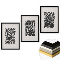 WANDBILDER 3er-Set - 40x60 cm Schwarzer Rahmen - Abstrakte Pflanzenmuster - Schwarz, Kunststoff (40/60cm) - ArtPrintCave